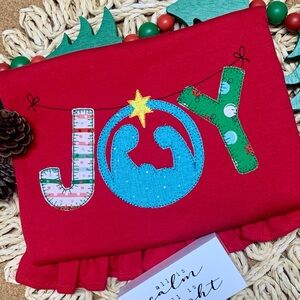 NEW Red Joy Nativity Applique Long Sleeve shirt